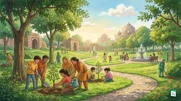 Volunteers planting saplings at Children’s Park in New Delhi during Swachhata Hi Seva 2026 launch