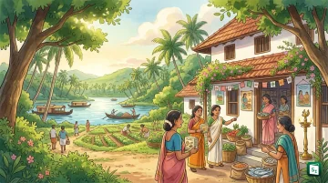 Women SHG members at Vanitham She Mart cooperative store in Kollam displaying local products