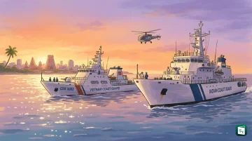 Indian Coast Guard ships and aircraft participating in the 2nd edition of Exercise SAHYOG HOP-TAC with the Vietnam Coast Guard off Chennai.