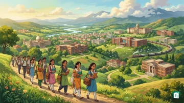 Students on a university campus in India representing AISHE higher education enrollment growth