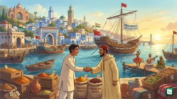 Flags of India and Morocco with trade and cooperation theme for 7th Joint Commission Meeting