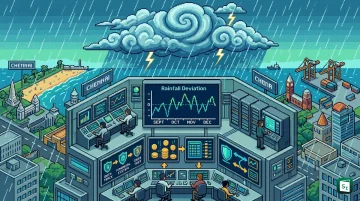 Chennai rainfall and monsoon clouds over city skyline representing NCDEX RAINCHNNAI weather derivatives contract