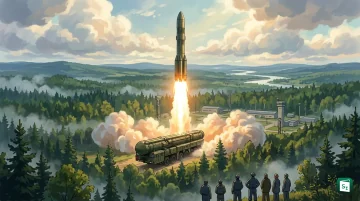 Mobile RS-24 Yars ICBM launcher during test launch from Plesetsk Cosmodrome