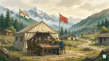 Indian and Chinese officers at the Wacha-Damai Border Personnel Meeting point near Kibithu in Anjaw district, Arunachal Pradesh, with Eastern Himalayan terrain in background